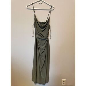 NWT Zara olive/gray dress size medium   Cow neck, drape. super flattering!